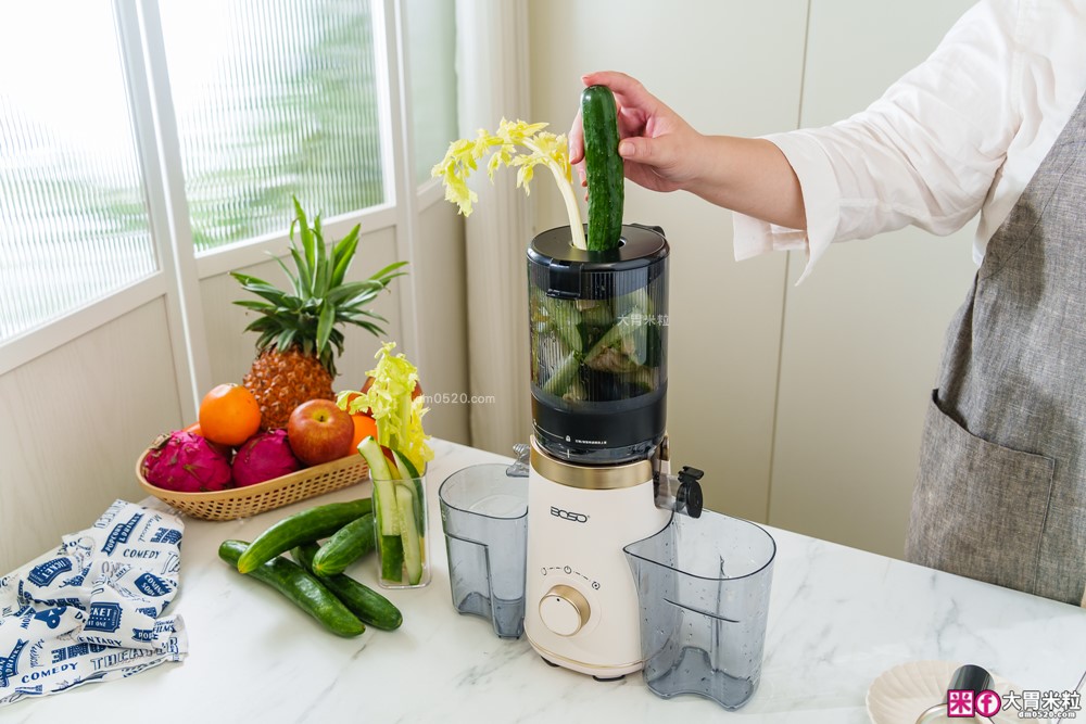 整顆蘋果直接榨【BOSO 鮮萃纖Max 超大口徑冷壓慢磨果汁機旗艦款】創新慢磨技術、99.6％純汁率、果汁到冰沙一站式搞定！