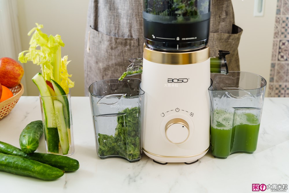 整顆蘋果直接榨【BOSO 鮮萃纖Max 超大口徑冷壓慢磨果汁機旗艦款】創新慢磨技術、99.6％純汁率、果汁到冰沙一站式搞定！