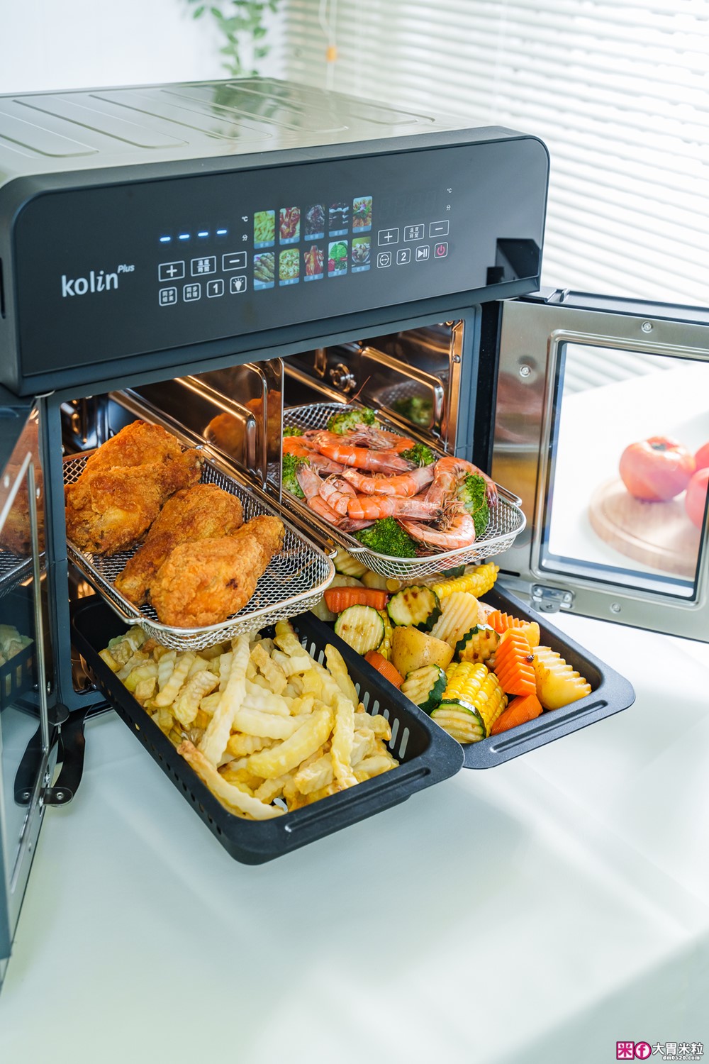下班15分鐘開四菜「Kolin Plus 雙響炸 雙槽氣炸烤箱」雙槽獨立控溫+同步出餐才是氣炸料理最高境界