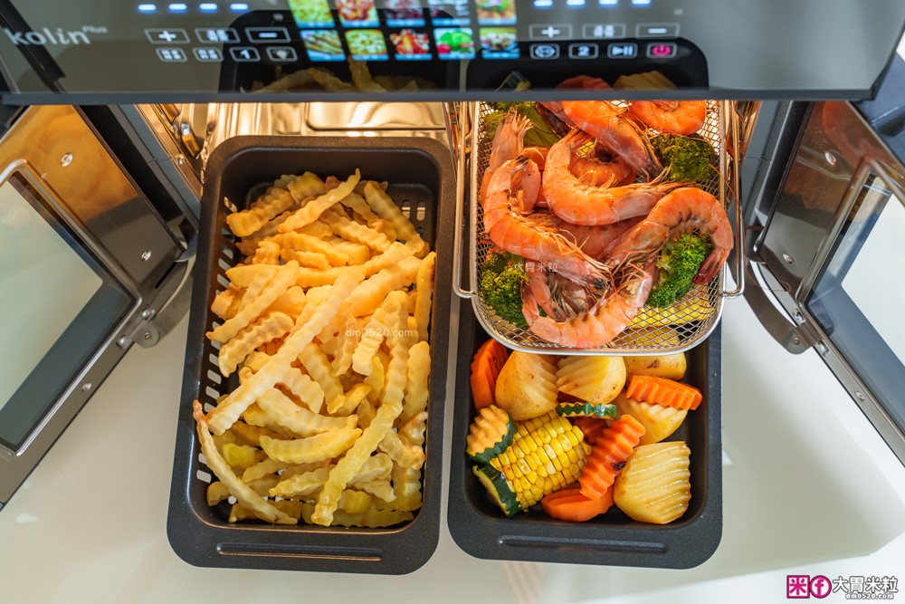 下班15分鐘開四菜「Kolin Plus 雙響炸 雙槽氣炸烤箱」雙槽獨立控溫+同步出餐才是氣炸料理最高境界