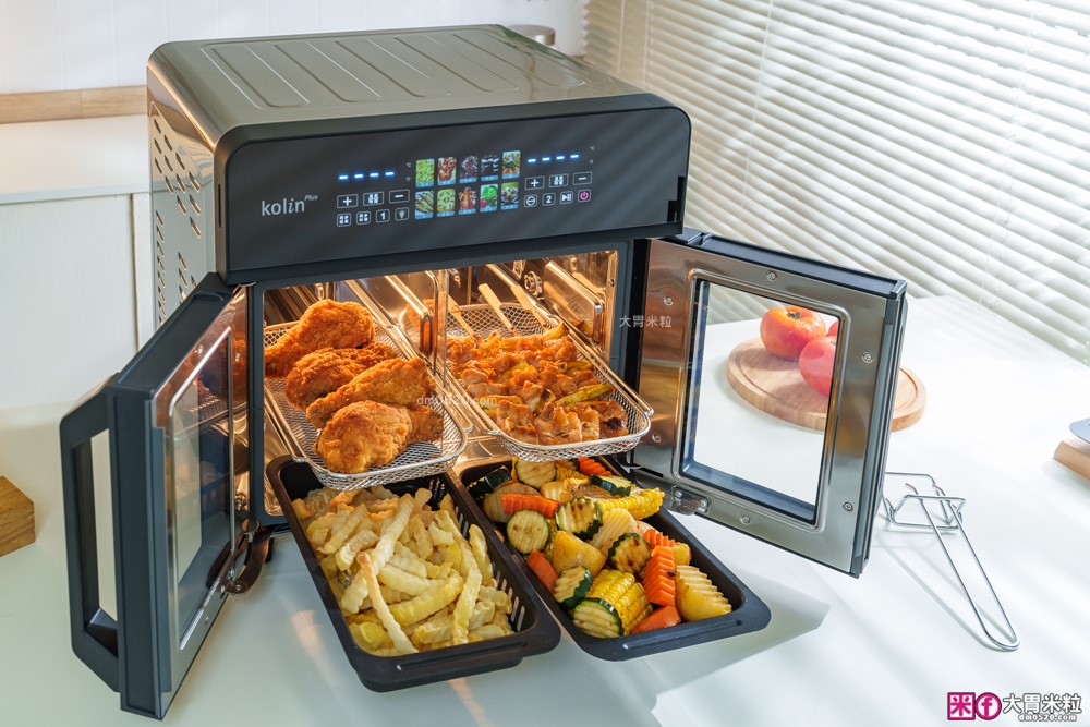 下班15分鐘開四菜「Kolin Plus 雙響炸 雙槽氣炸烤箱」雙槽獨立控溫+同步出餐才是氣炸料理最高境界