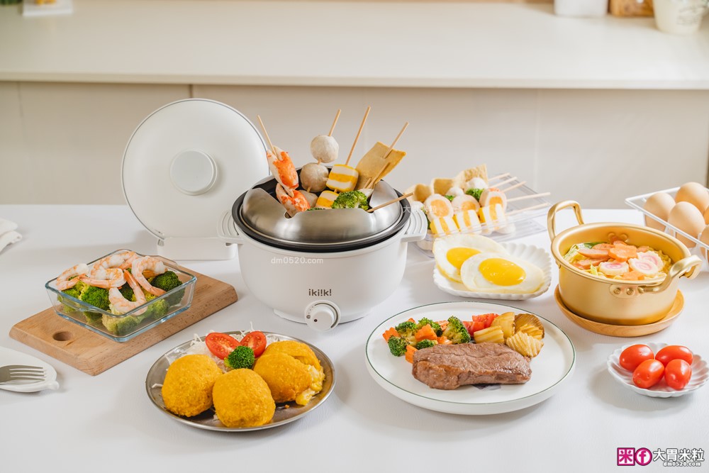 租屋族料理神器「ikiiki 和風多功能料理鍋」蒸煎炸煮鍋+凹槽防油罩+可堆疊~超省空間│多功能料理鍋推薦